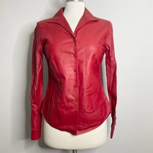 LAFAYETTE 148 NEW YORK Lambskin Leather Button Down Tailored Shirt Jacket